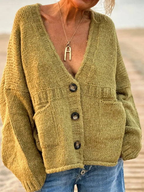 'Lottie' V-Neck Button Up Cardigan - Celes Fashion